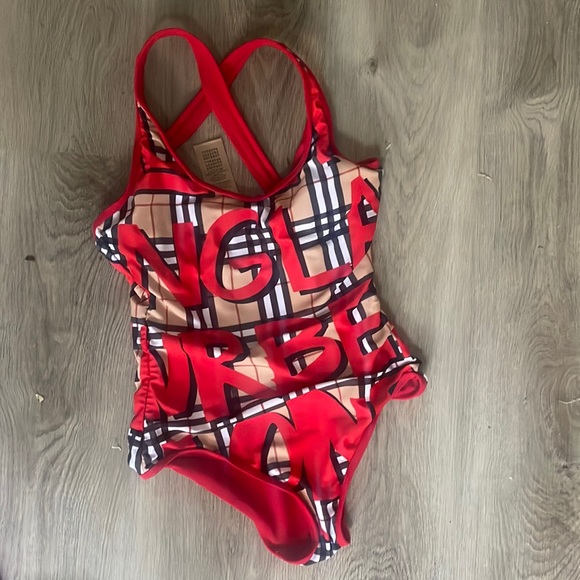 Vintage Burberry Burberry Swimsuit Womens Red Burberry Graffiti